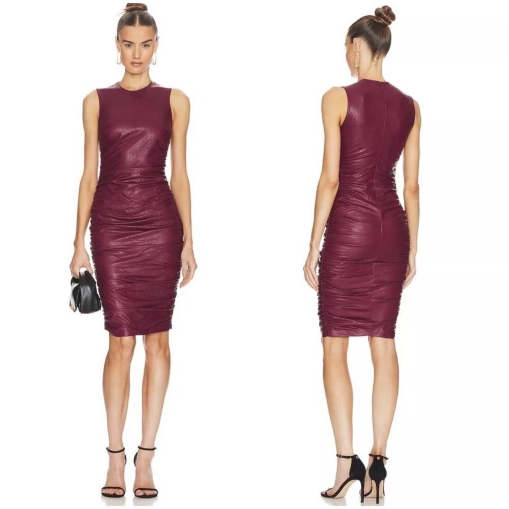 Amanda Uprichard Jamilla Faux Leather Midi Dress Maroon size medium